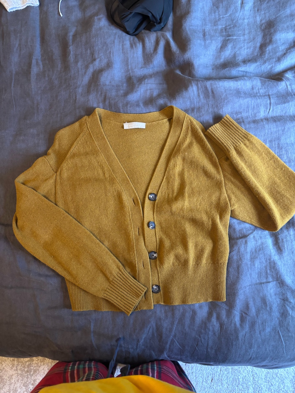 Everlane Mustard cashmere Button-Front V-Neck Cardigan